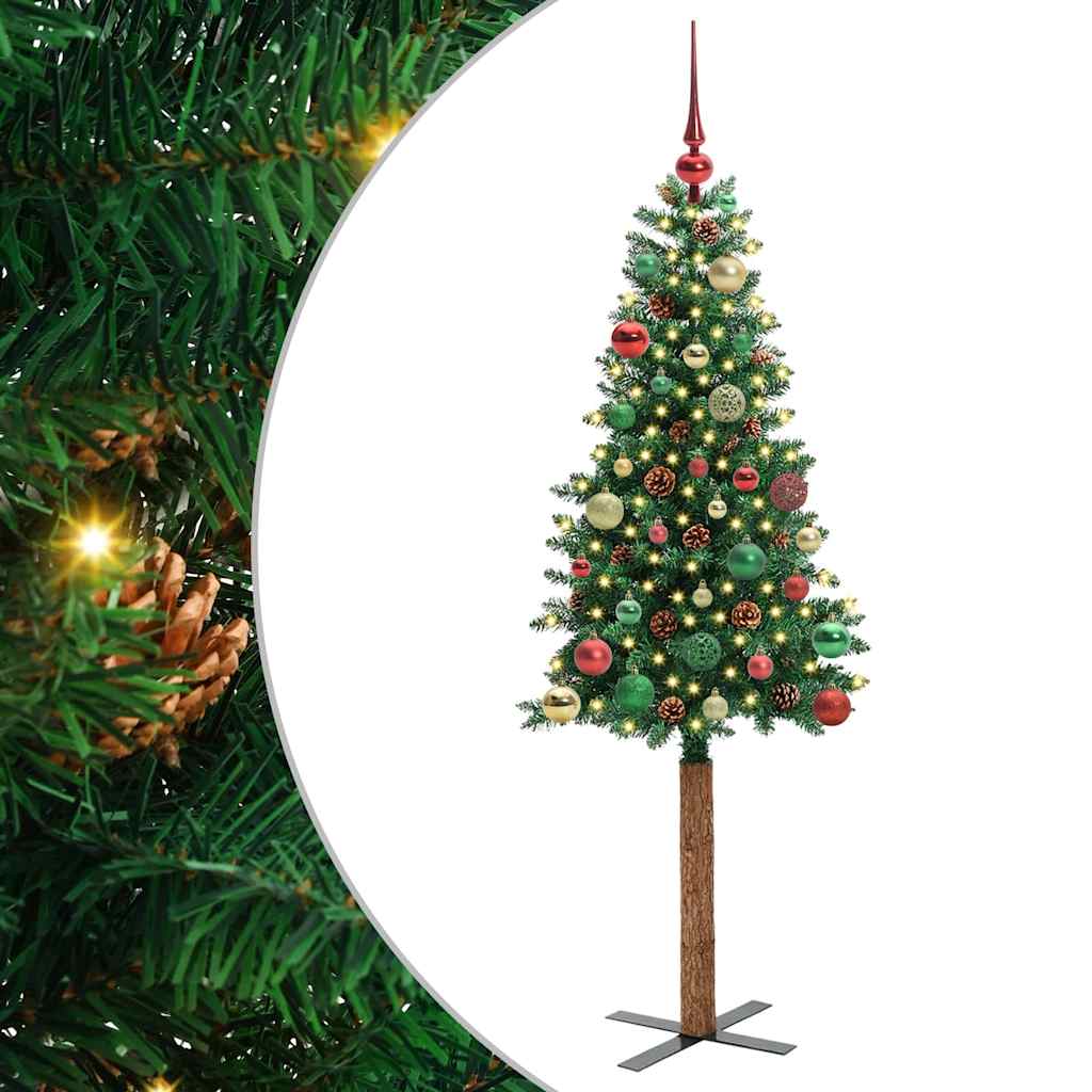Slim Christmas Tree Green 150 cm PVC and Solid Pine wood